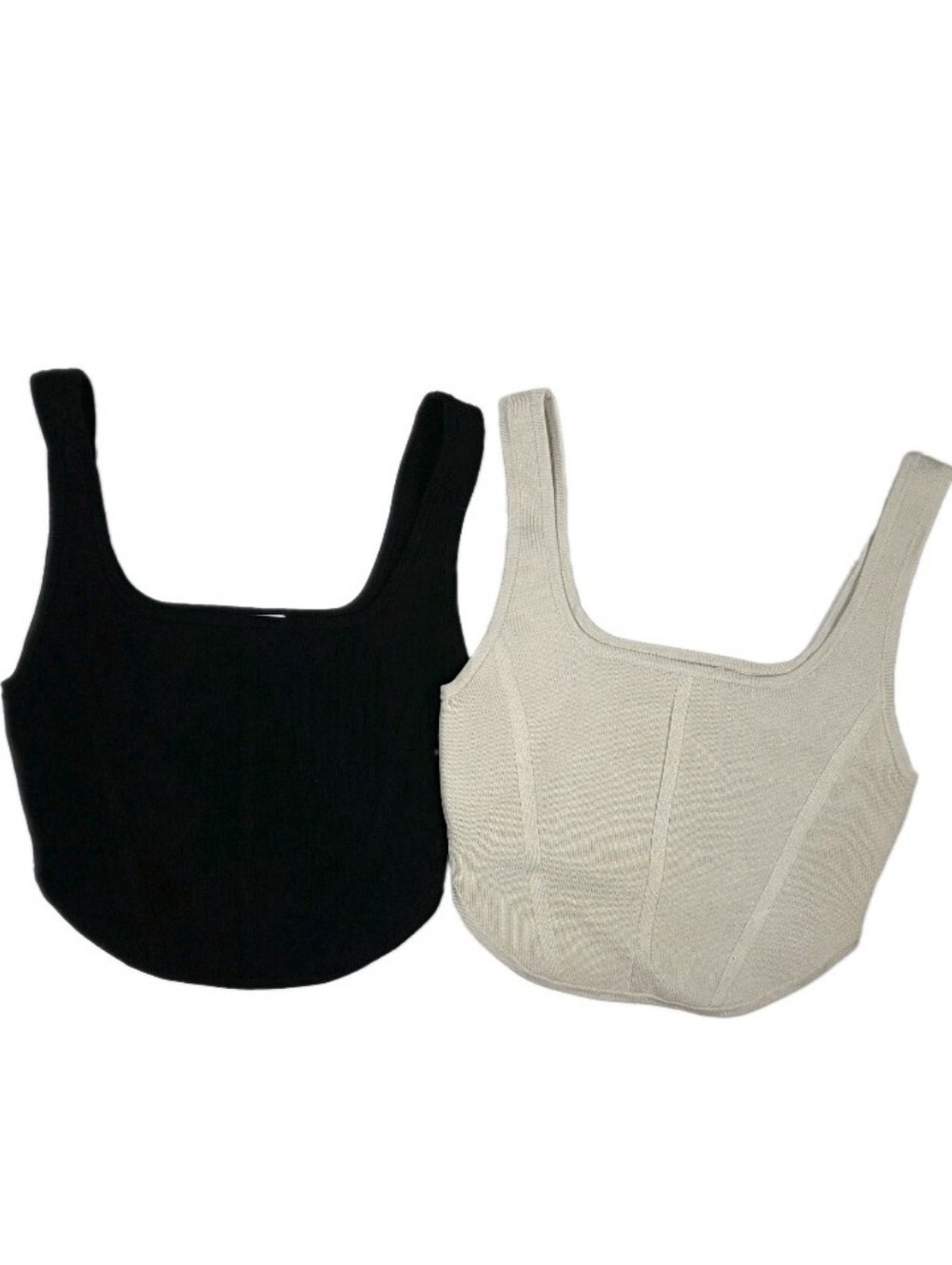 Babaton Aritzia Sculpt Knit Bustier Tank Womens Size S Ivory/Black Lot Of 2
